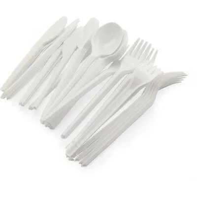 4896 Plastic Cutlery Set White Strong Disposable Fork Spoon Knife Wedding Party • £5.49