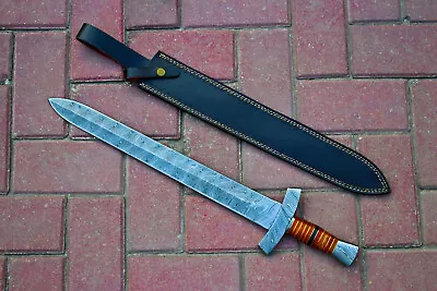 Hand Forged Danascus Steel 24 Inches Viking Battle Ready Hunting Sword W/Sheath • $104