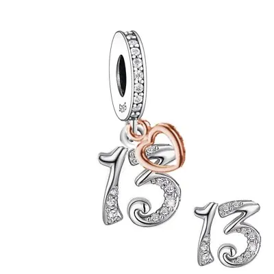 S925 Silver & Rose Gold Sparkling 13th Birthday & Heart Charm -YOUnique Designs • $29.99
