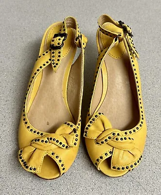 FRYE Maya Vintage Stud Sling Heels Size 6 M Yellow Genuine Leather • $49