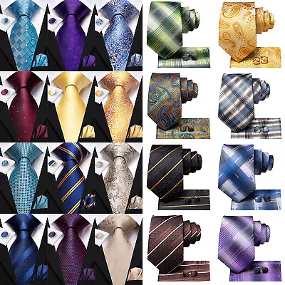 Silk Tie Handkerchief Men's Necktie Set Paisley Plaid Solid Floral Wedding • $27.98