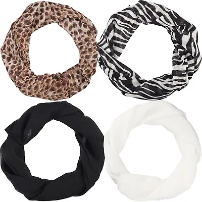 Women Silky Neck Scarves Magnetic Fastening Black White Animal Prints Pack Of 4 • £16.95