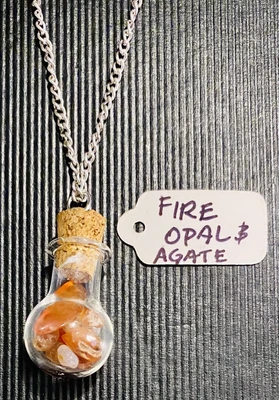 $3.99 • Buy Tiny Fire Opal Stones In Tiny Corked Glass Jar Pendant Necklace 