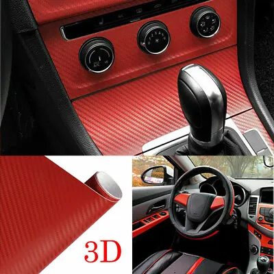 £9.82 • Buy 3D Car Red Interior Accessories Panel Carbon Fiber Vinyl Wrap Sticker 100*40cm