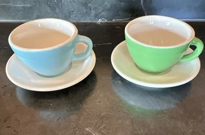2 IKEA Miniature Blue  Green Tea Cups 2 White Saucers • $10