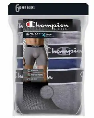 6-Pack Champion Elite X-TEMP BLACK BLUE GRAY Men's Boxer Briefs Size L • $42.50