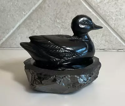 Vtg Black Mallard Duck Hand Crafted From Pennsylvania Coal Dust Figurine 3.5  • $13