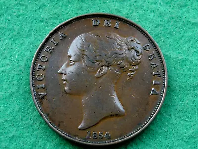1854 Young Head Victoria Penny Ornamental Trident Nice EF • £29.99