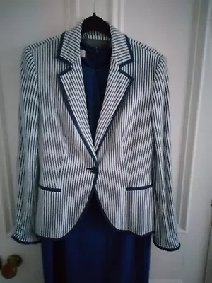 Zara Woman Blue Stripe Fitted Sailor Style Jacket Blazer Elbow Patches Eu M Gc • £9.99