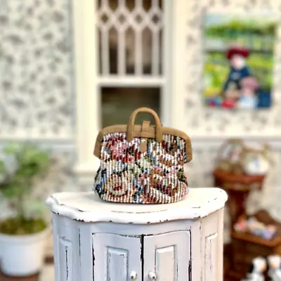 $34.99 • Buy Vintage Artisan Miniature Dollhouse OOAK Tapestry & Leather Victorian Carpet Bag