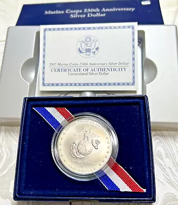 2005-P Marine Corps 230th Anniversary Silver Dollar With Box And COA • $46