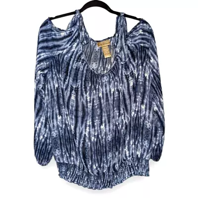 Miss Tina By Tina Knowles Cold Shoulder Blue Tie Dye Lightweight Blouson Top XXL • $11.99