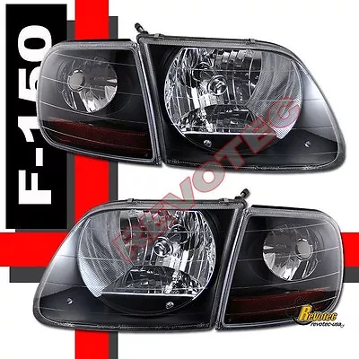 97-03 Ford F-150 F150 SVT Harley Davidson Headlights & Corner Lights Black • $93