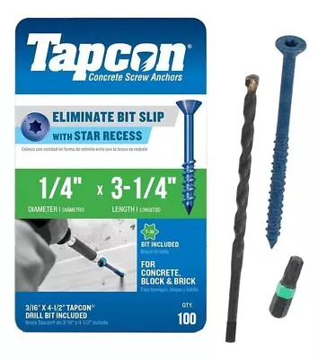 Tapcon 1/4  X 3-1/4  Star Torx Head Concrete Anchor Screws 3191407V2 | 100 Pack • $30.56