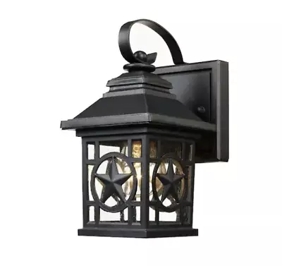 Laredo Texas Star Small Black Wall Lantern Sconce 1-Light Fixture Seeded Glass • $49.99