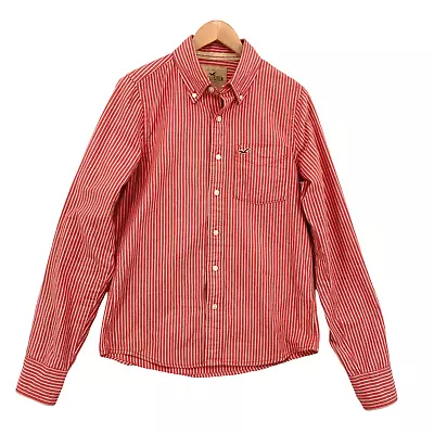 Hollister Men's Red & White Striped Cotton Long Sleeve Button-Down Shirt Size M • $27.19