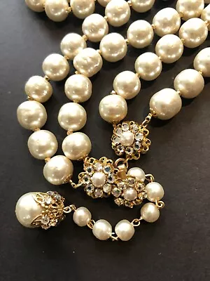 Sign Miriam Haskell 2/Strands Huge Pearls Baroque Rhinestone Necklace Jewelry • $305