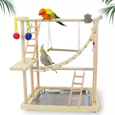 Bird Parrot Playground Bird Play Stand Wood Perch Gym Playpen Ladder Toy Gift AU • $87.98