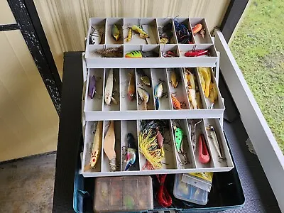 Vintage Plano Tackle Box With Lot Of Vintage And Modern Fishing Lures  • $100