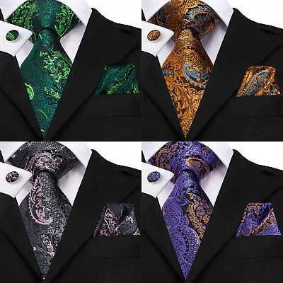 $8.99 • Buy Paisley Striped Solid Mens Silk Tie Classic Necktie Wedding Cufflink Set Formal