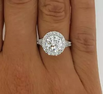 3 Ct Split Shank Halo Round Cut Diamond Engagement Ring VS1 F Treated • $1