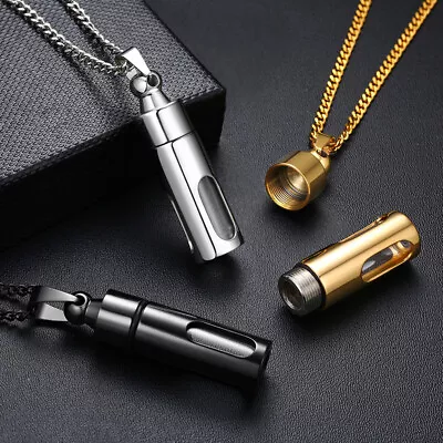 Stainless Steel & Glass Men's Pendant Necklace Pet Ash Urn Cremation Memorial • $14.28