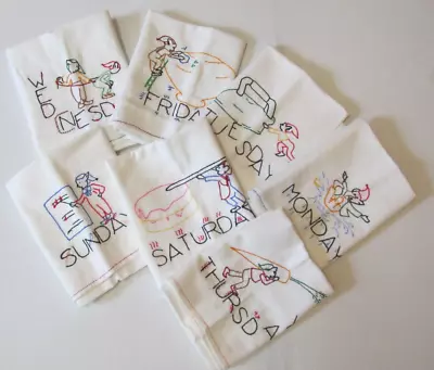 Vintage 7 Days Of The Week Embroidered Elves Kitchen Dish Towels Pixie Kitschy • $29.99