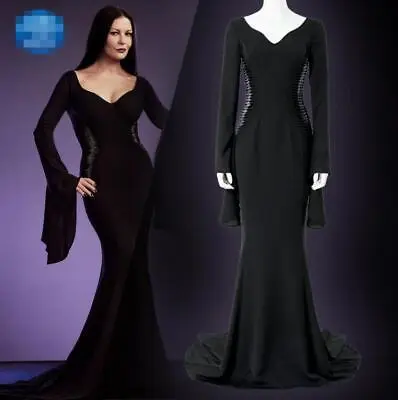 Women's 2023 Halloween WEDNESDAY ADDAMS Morticia Black Dress Cosply Costume NWLF • $92.14