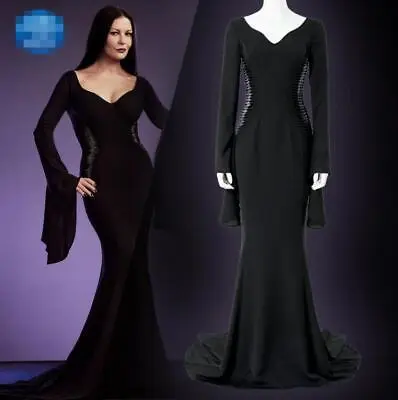 Women's 2023 Halloween WEDNESDAY ADDAMS Morticia Black Dress Cosply Costume SUNS • $89.23
