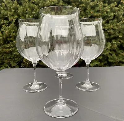 4 Mikasa Stephanie Burgundy Wine Glasses Clear Ribbed Optic 9” Extra Large Bowl • $280