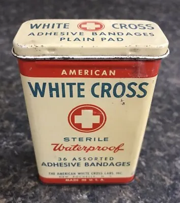 Vintage American White Cross 36 Sterile Waterproof Bandages Tin W/ Hinged Lid • $19.99