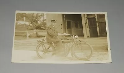 Original Early 1900s Fireman Riding Indian Motorcycle Real Photo Postcard Rppc • $17.50