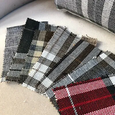 Tartan Check Durable Woven Upholstery Fabric For Curtains & Cushions Per Metre • £1.99