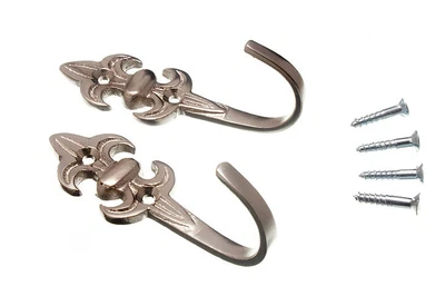 £4.79 • Buy 1 Pair  Fleur De Lys Curtain Tie Back Hooks Cp  Screws M3092