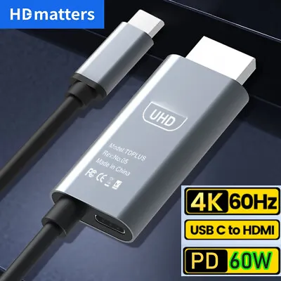 $9.99 • Buy USB 3.1 Type C To HDMI Adapter Cable 4K 60Hz/30Hz With PD 60W Charging 4 Macbook