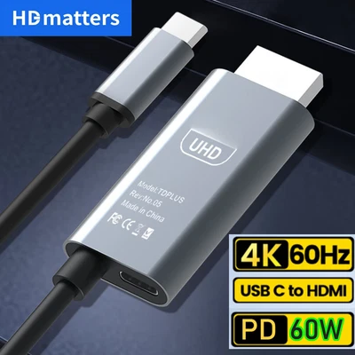 $9.99 • Buy USB 3.1 Type C To HDMI Adapter Cable 4K 60Hz/30Hz With PD 60W Charging 4 Macbook
