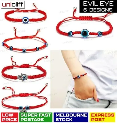 Greek Turkish Evil Eye Protection Bracelet Blue RED Lucky Charm Braided Handmade • $3.99