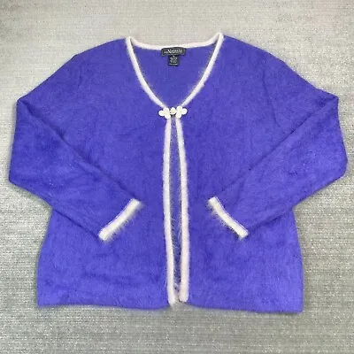 Vintage Sweater Women XL Purple Angora Cardigan Frog Knot Closure Classic Preppy • $19.51