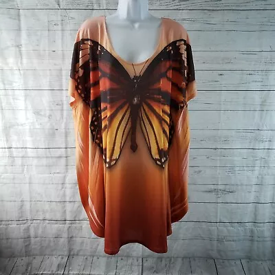 Unity Beach Womens Top Sz XL Orange Butterfly Scoop Neck • $14.99