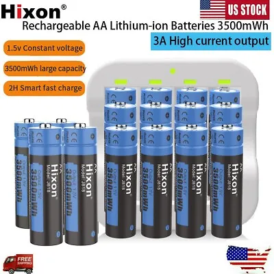 1.5V AA Li-ion Rechargeable Batteries Charger 3500mWh Hixon Lithium Battery LOT • $29.44