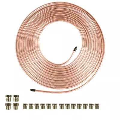 Brake Line Tubing Kit Copper Nickel 25 Ft Coil Roll 1/4 OD  W/ 16 Fittings • $18.88