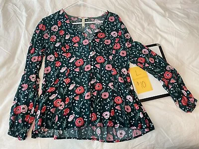 Matilda Jane Green Floral Yesteryear Buttoned Blouse Women's Sz L • $10