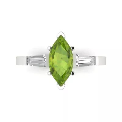 2 Marquise 3stone Natural Peridot Classic Bridal Designer Ring 14k White Gold • £284.86