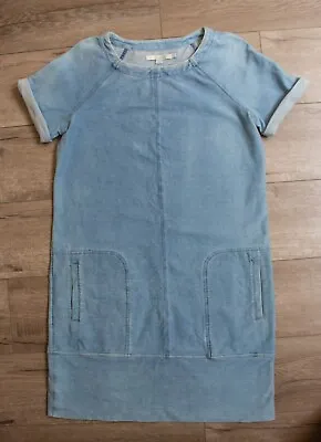 Boden Vintage 60's Mod Light Blue Denim Stretch Shift Dress Pockets • $29.99