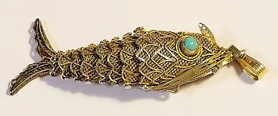 VTG Articulated Filigree Koi Fish Pendant Sterling Silver Vinaigrette Vermeil • $65