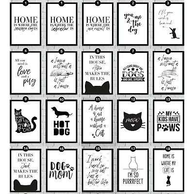£4.50 • Buy Cat Dog Pet Wall Art Quote Prints Funny Home Room Decor Pictures Poster