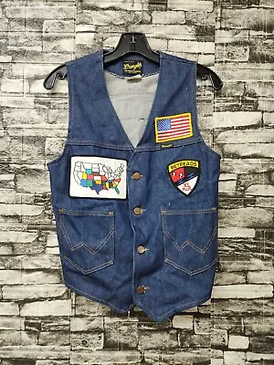 Vintage 70s Wrangler Small Vest Retreads Gateway Region Motorcycle Club    • $85.66