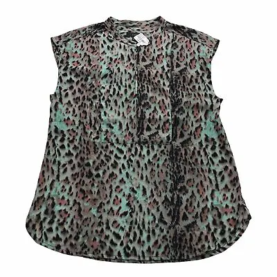 J Crew Animal Print Multicolor Sleeveless Collared Blouse Top Womens Size XS New • $2.74