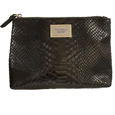 Victoria's Secret Black Python Snake Clutch Cosmetic Bag Zip Closure • $19.99