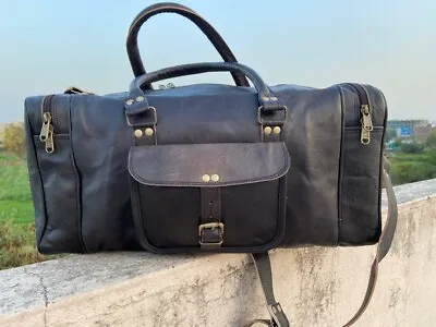 Large BLACK Duffle Men Genuine Leather Travel Luggage Gym Weekend Overnight Bag • $57.34